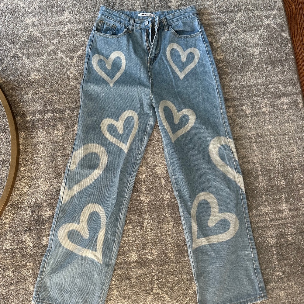 Colorful Natalie Heart Jeans (WHITE HEARTS)